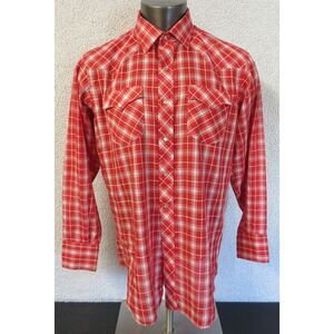 Mens Vintage Wrangler Pearl Snap Shirt‎ Long Tail Single Needle USA Made Size L